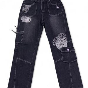 Women's Black Jeans with Floral Accents